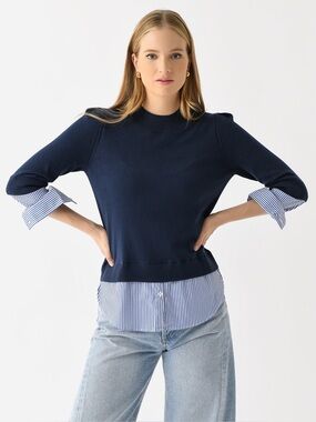J. Society Layered Crew Neck Sweater Navy Size XS